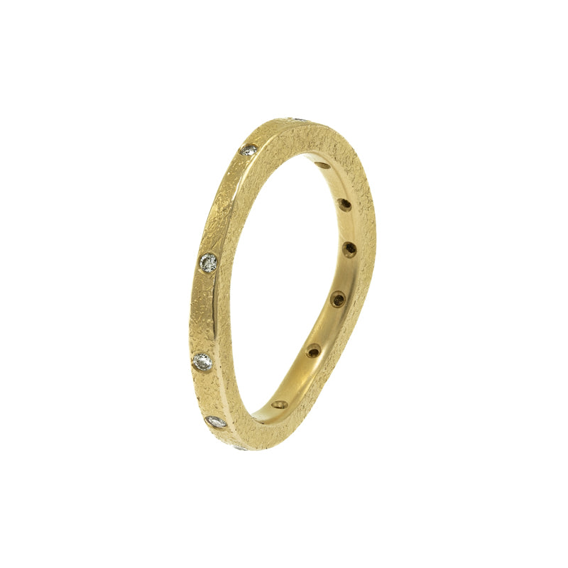 14K Gold Thin Organic Eternity Band With White Diamonds - Hozoni Designs