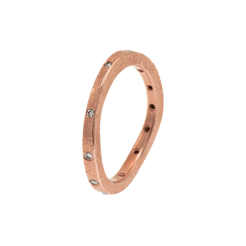 14K Gold Thin Organic Eternity Band With White Diamonds - Hozoni Designs