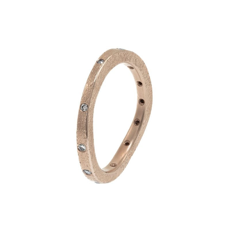 14K Gold Thin Organic Eternity Band With White Diamonds - Hozoni Designs