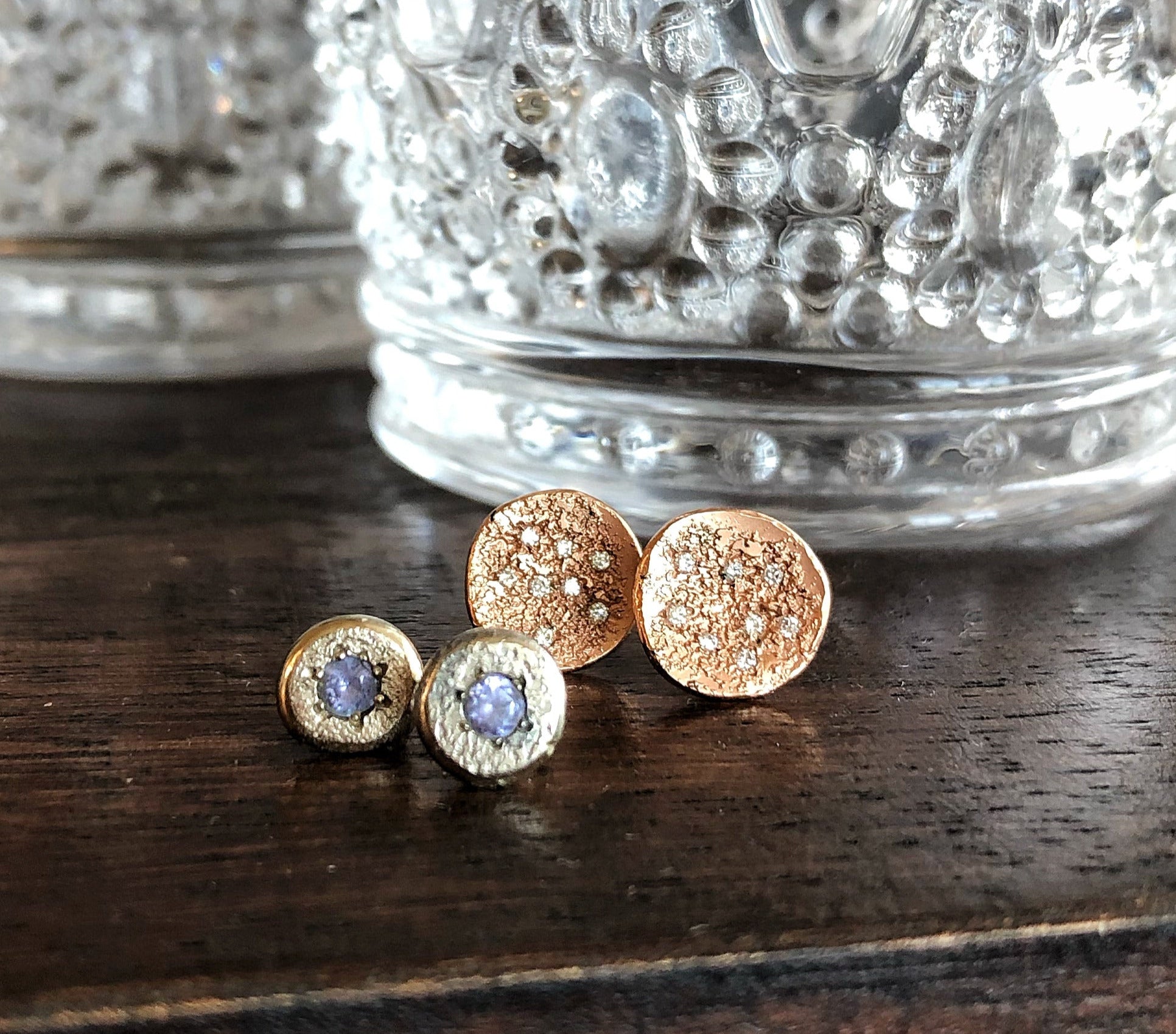 14K Gold Button Stud Earrings - Various Gemstones - Hozoni Designs