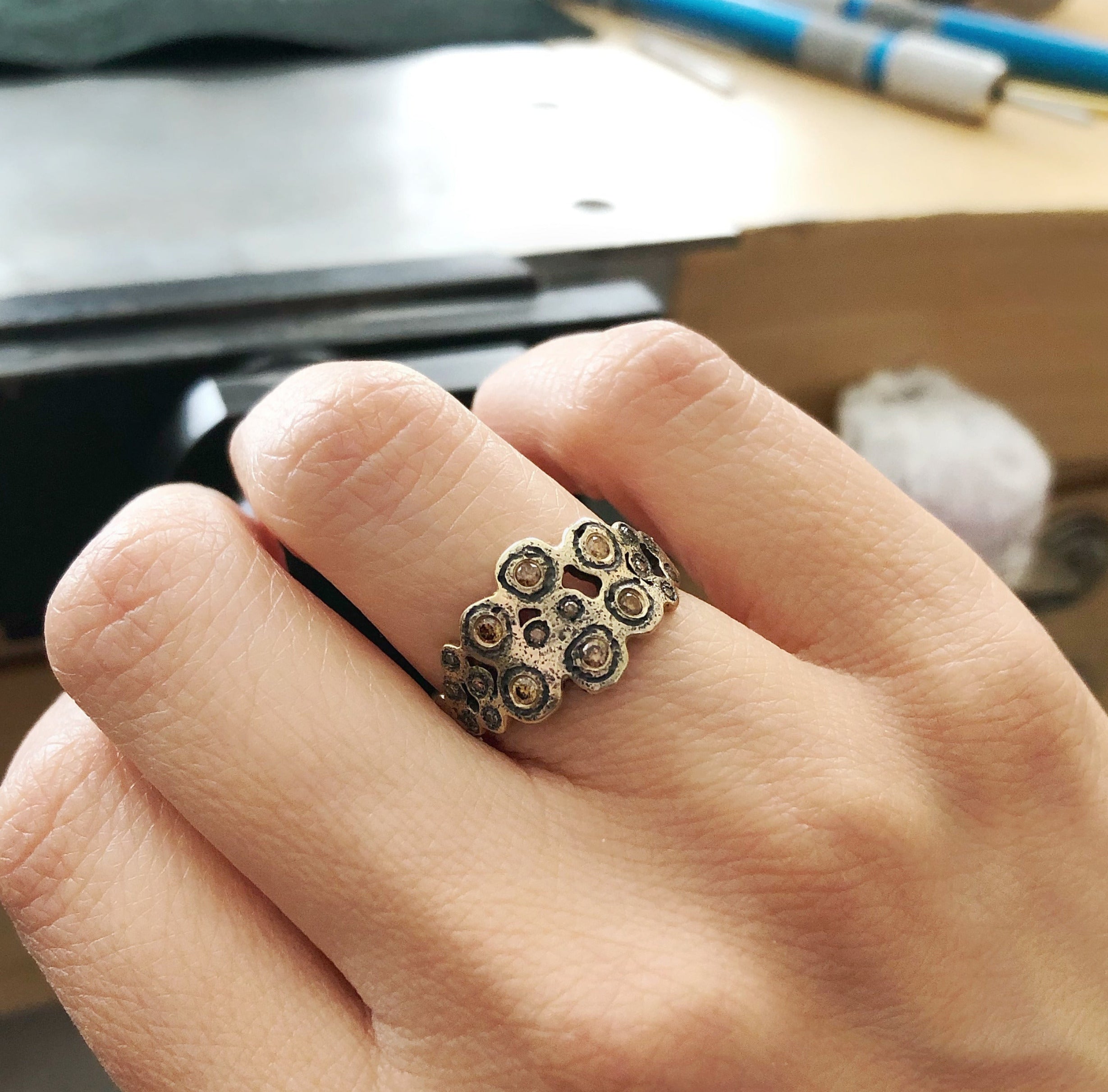 14K Gold & Sterling Silver Leopard Ring with Brown Diamonds - Hozoni Designs
