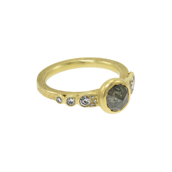 Women's 14K Gold Rustic Grey Diamond Ring with Brilliant Diamonds - Hozoni Designs