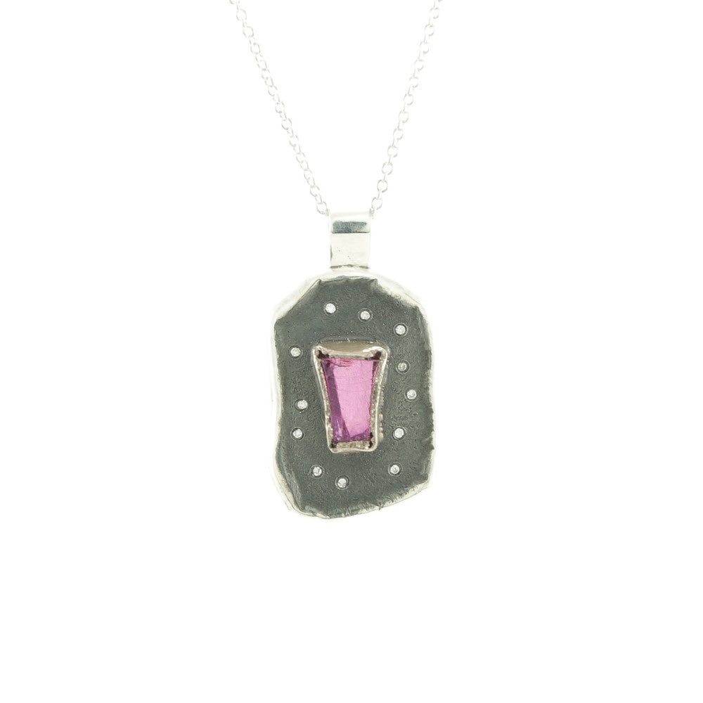 Sterling Silver and Champagne Gold Rough Pink Spinel and Diamond Necklace - Hozoni Designs