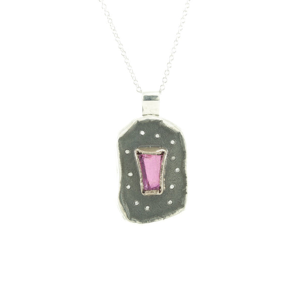 Sterling Silver and Champagne Gold Rough Pink Spinel and Diamond Necklace - Hozoni Designs