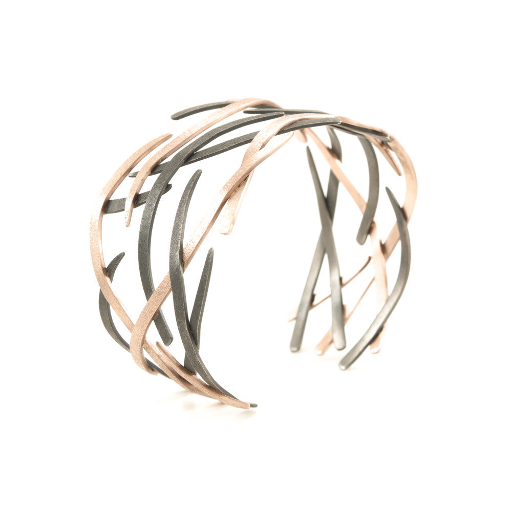 14K Gold and Sterling Silver Woven Cuff Bracelet - Hozoni Designs