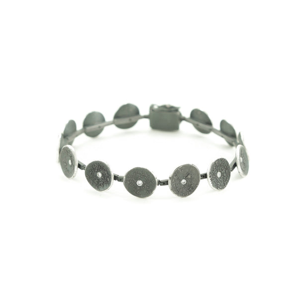 Sterling Silver Organic Disc Link Bracelet with Diamonds - Hozoni Designs