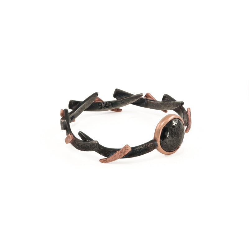 14K Gold & Sterling Silver Black Diamond Woven Ring - Hozoni Designs