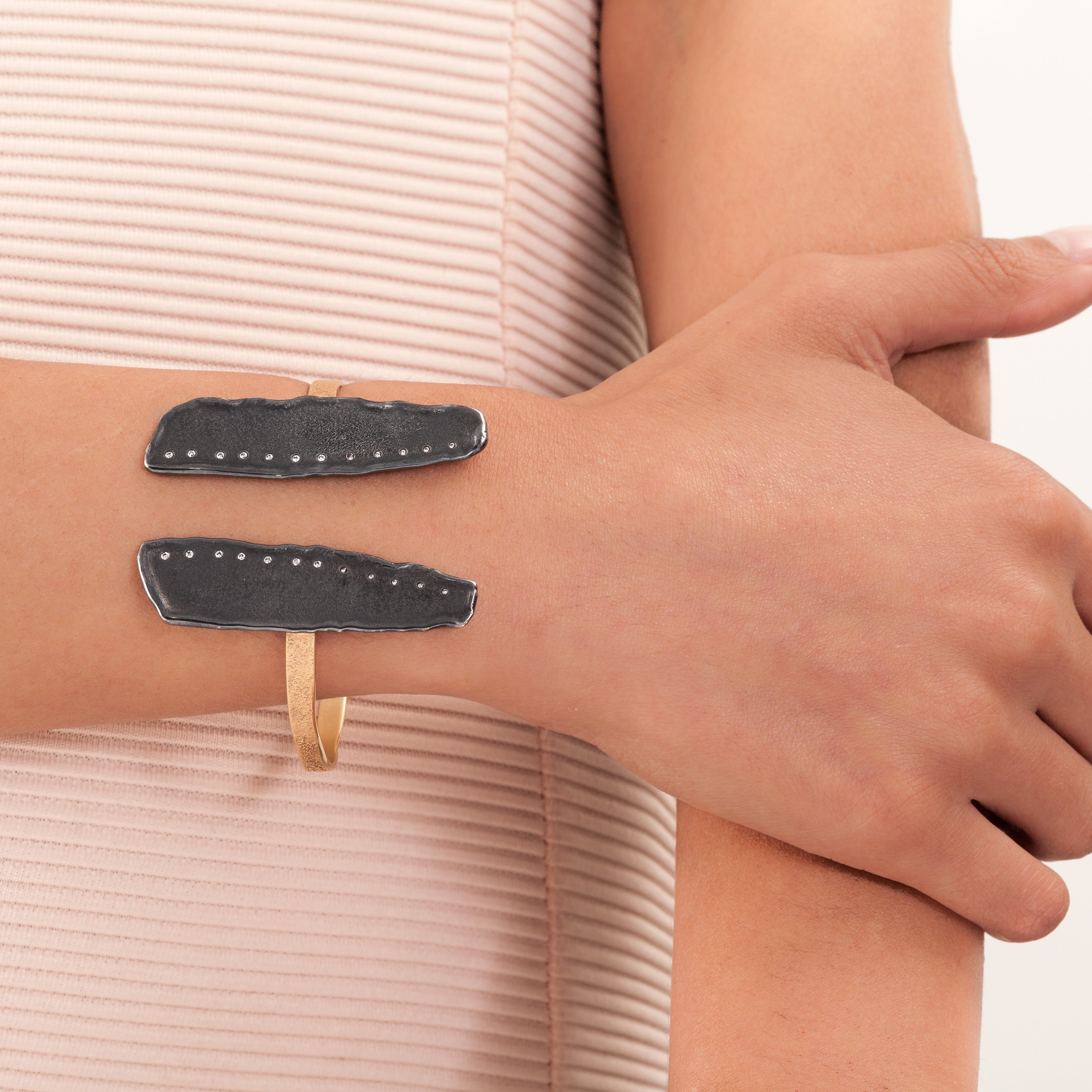 14K Gold and Sterling Silver Wing Cuff Bracelet - Hozoni Designs