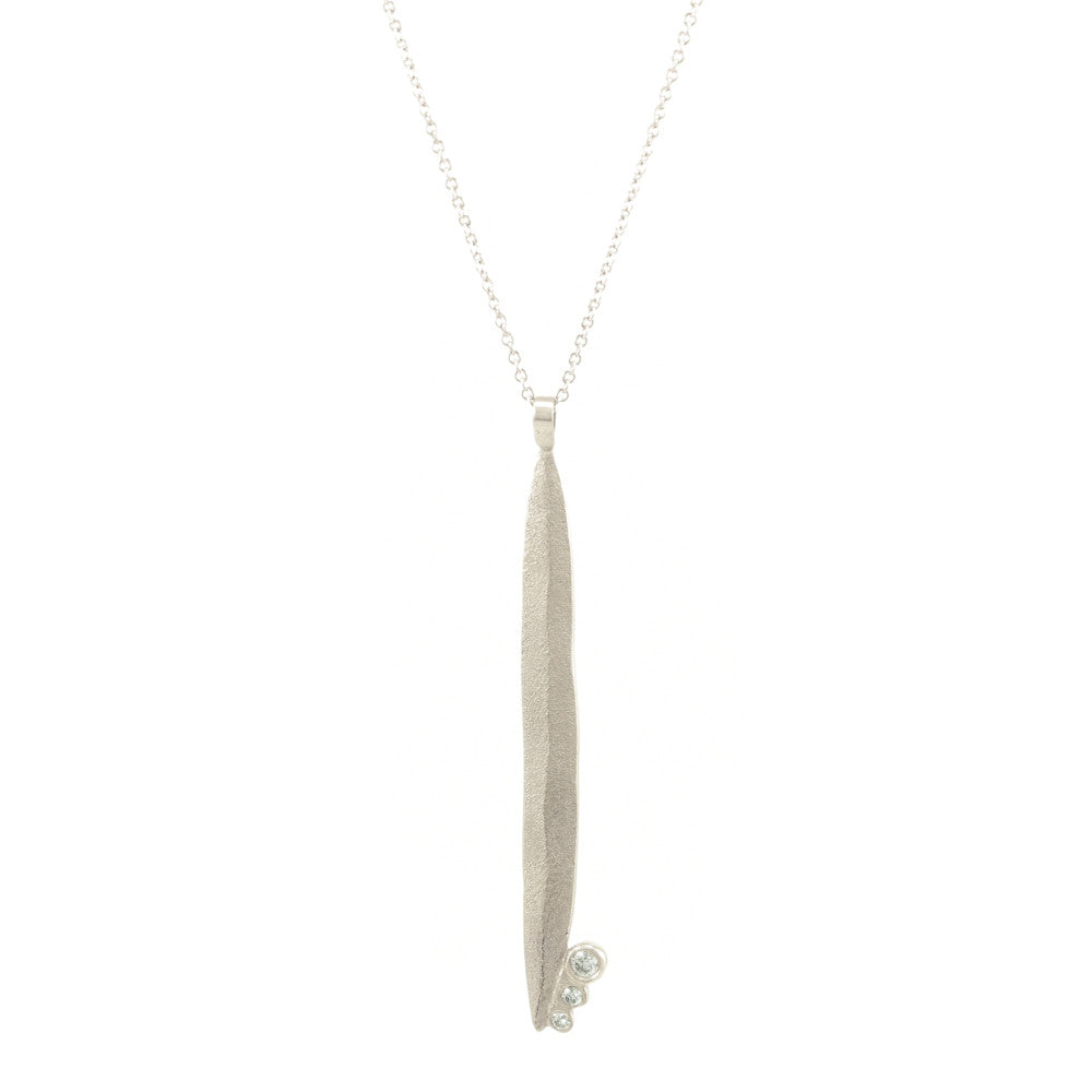 14K Gold Long Leaf Necklace with Diamonds - Hozoni Designs