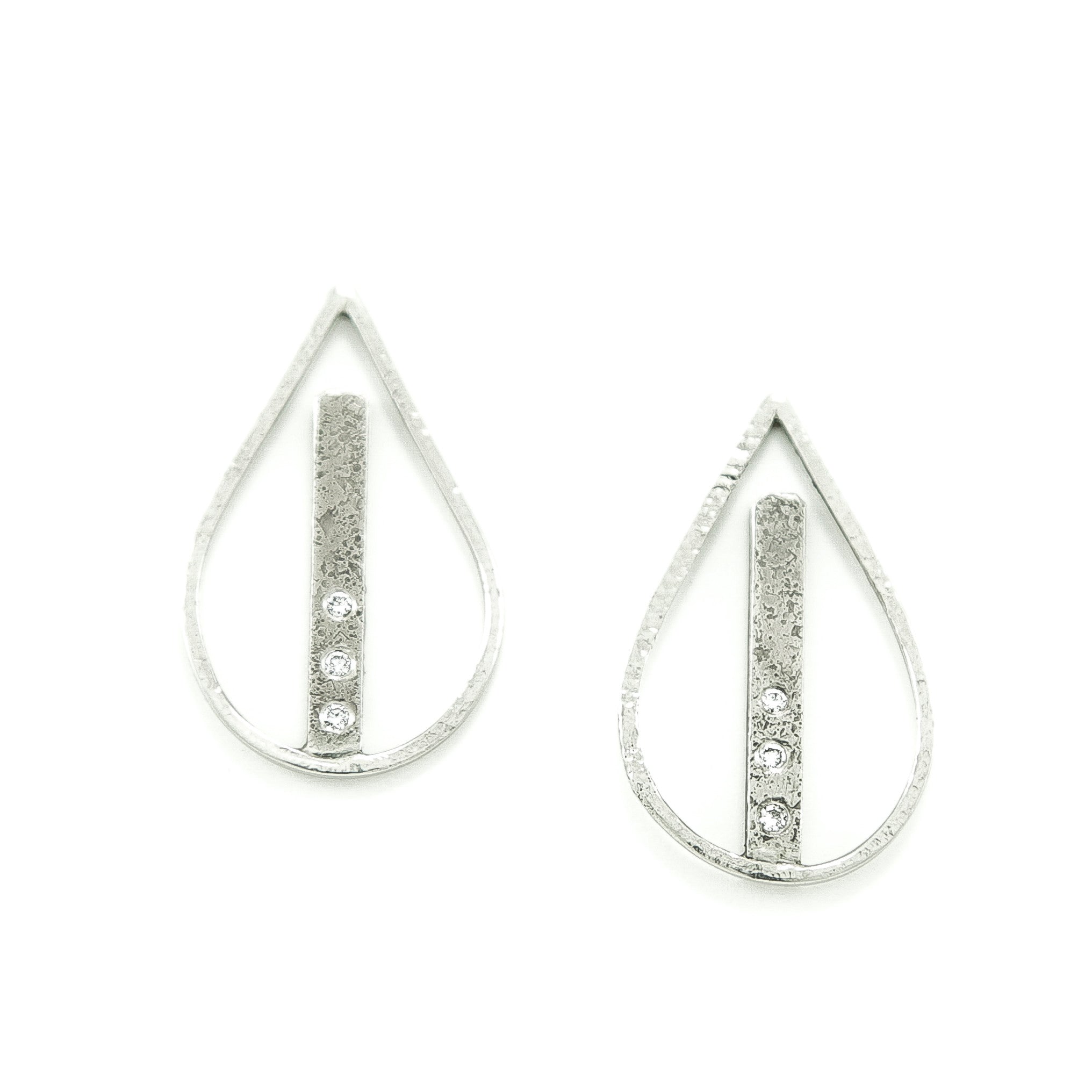 14K White Gold Teardrop Earrings with White Diamonds - Hozoni Designs