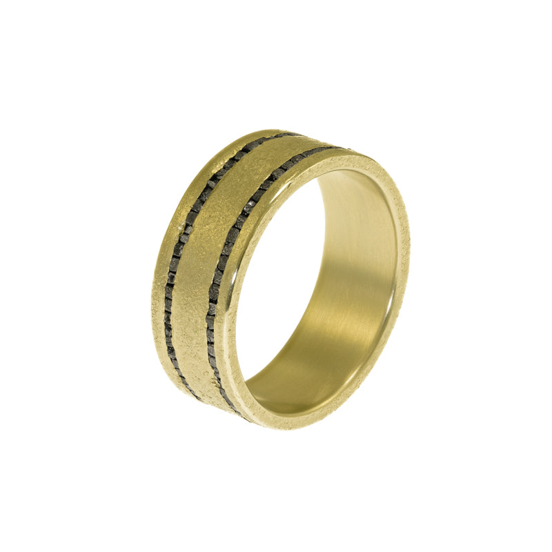 14K Gold Raw Black Diamond Pinstripe Band - Hozoni Designs