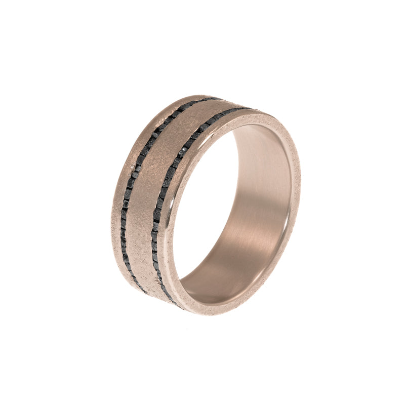 14K Gold Raw Black Diamond Pinstripe Band - Hozoni Designs