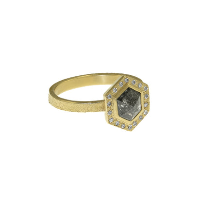 Gold Salt and Pepper Hexagon Diamond Engagement Ring – Hozoni Designs