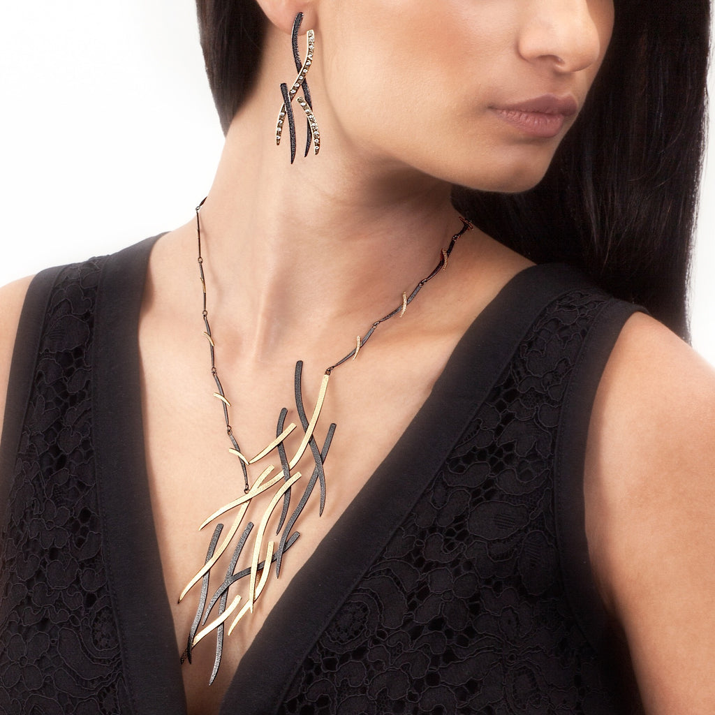 14K Gold and Sterling Silver Couture Woven Necklace - Hozoni Designs