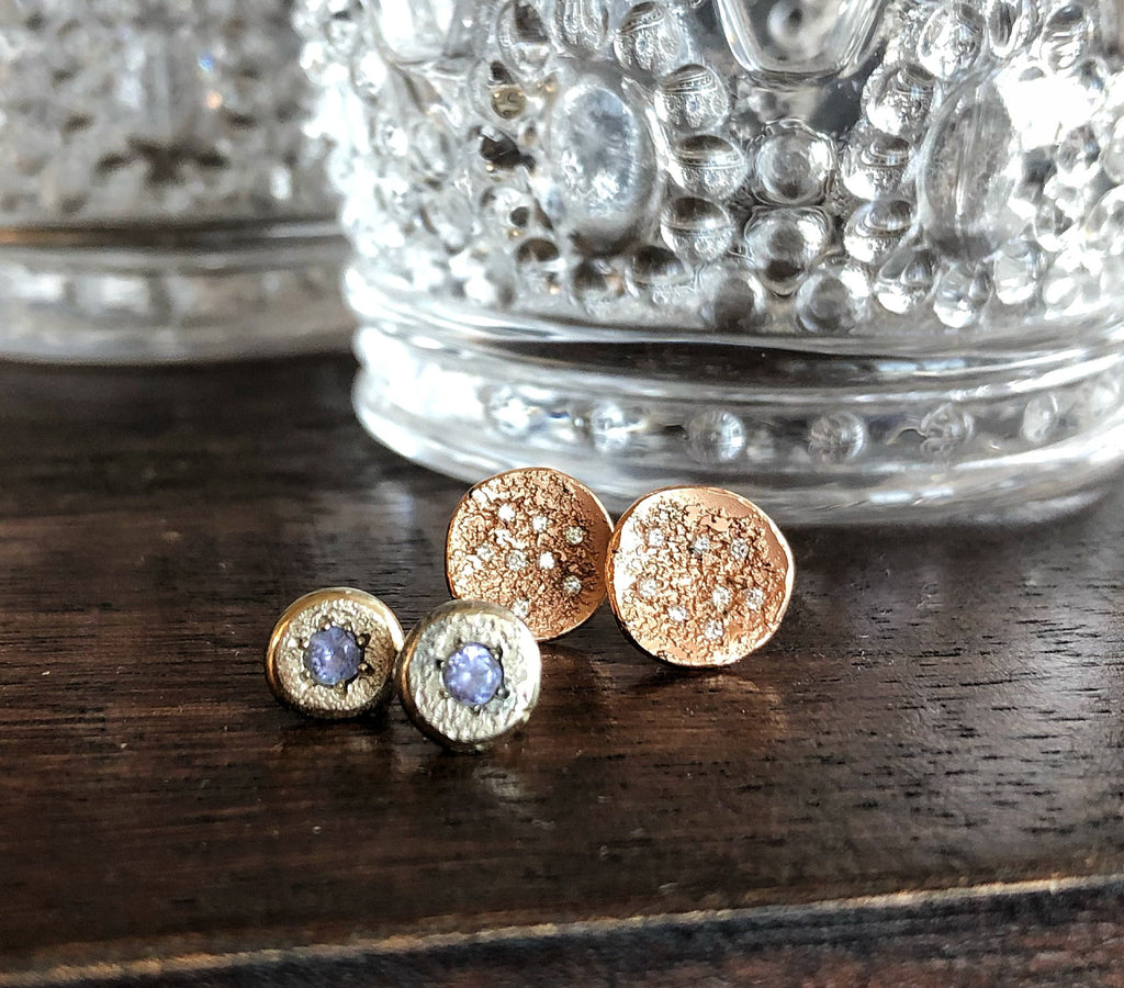 14K Gold Button Stud Earrings - Various Gemstones - Hozoni Designs