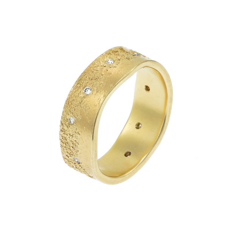 Men's 14k Gold Organic Band with White Diamonds - Hozoni Designs