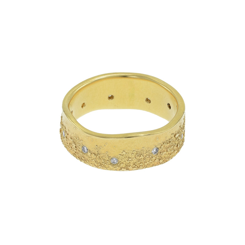 Men's 14k Gold Organic Band with White Diamonds - Hozoni Designs