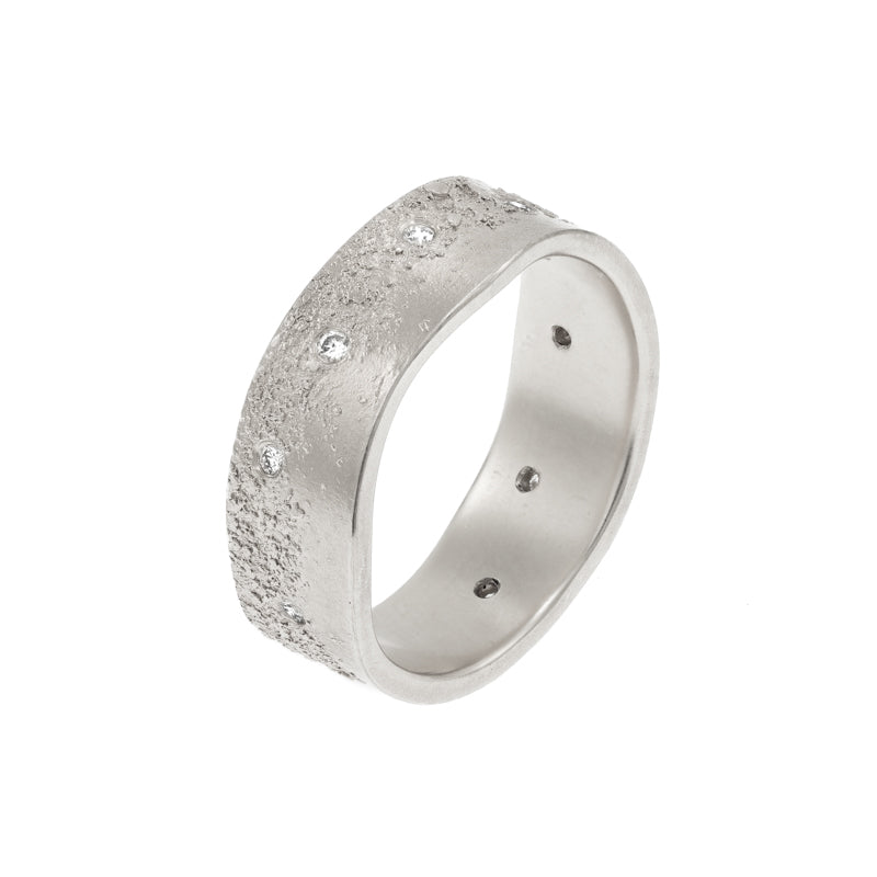 Men's 14k Gold Organic Band with White Diamonds - Hozoni Designs