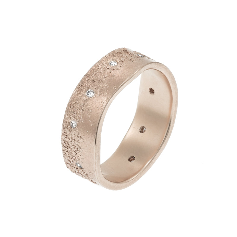 Men's 14k Gold Organic Band with White Diamonds - Hozoni Designs