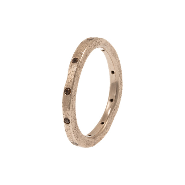 Women's 14K Champagne Gold Thin Organic Band With Natural Brown Diamonds - Hozoni Designs