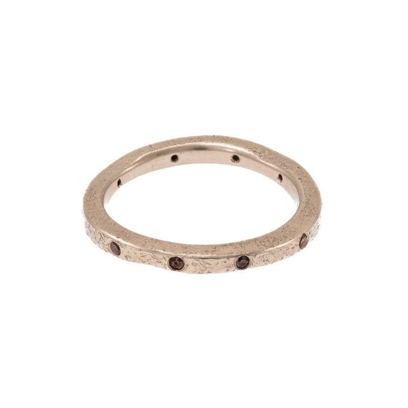Women's 14K Champagne Gold Thin Organic Band With Natural Brown Diamonds - Hozoni Designs