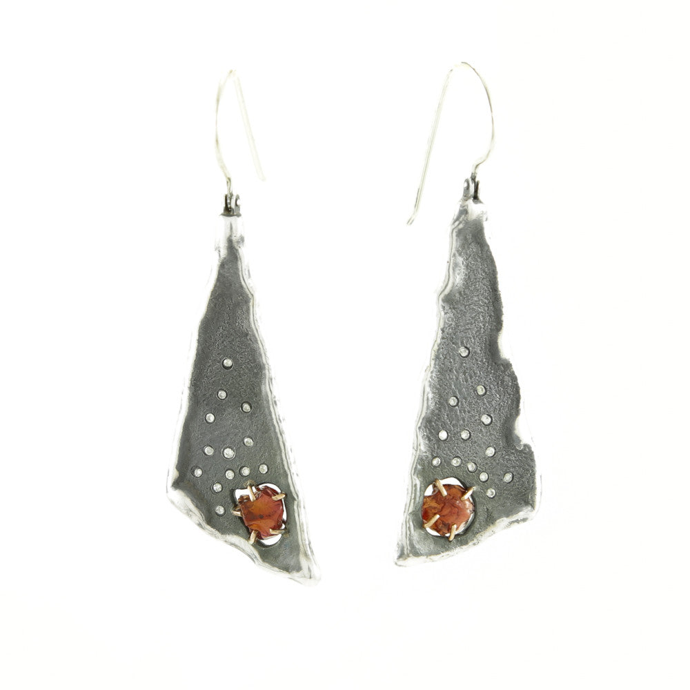 Sterling Silver &amp; Gold Earrings with Rough Garnets &amp; Diamonds - Hozoni Designs