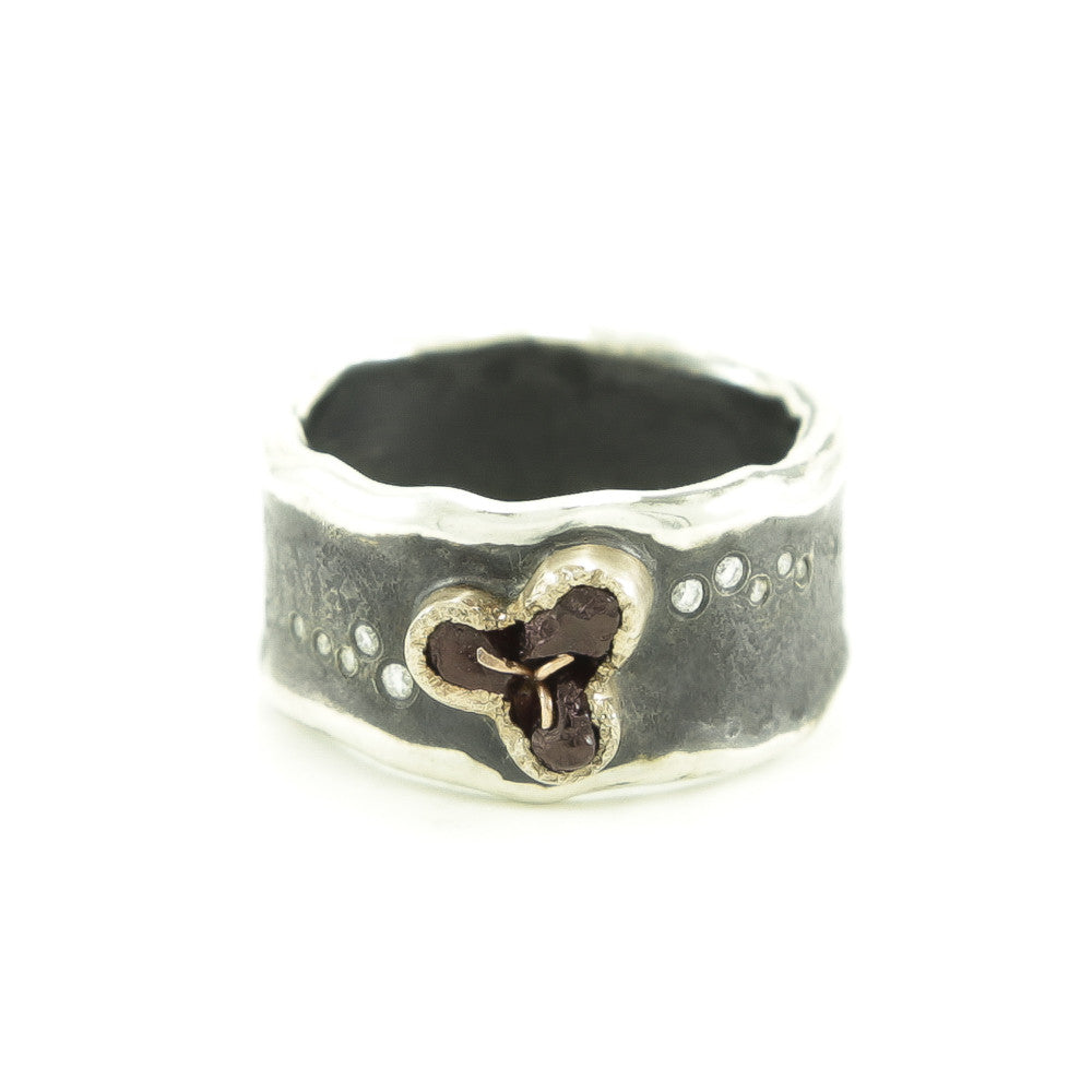 Sterling Silver and Gold Ring with Rough Garnet &amp; Diamonds - Hozoni Designs