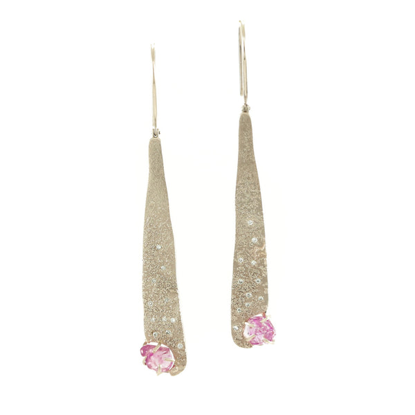 14K Champagne Gold Earrings with Rough Pink Sapphires & Diamonds - Hozoni Designs