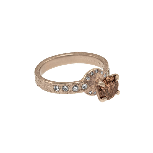 Women's 14K Champagne Gold Cognac Diamond Engagement Ring - Hozoni Designs