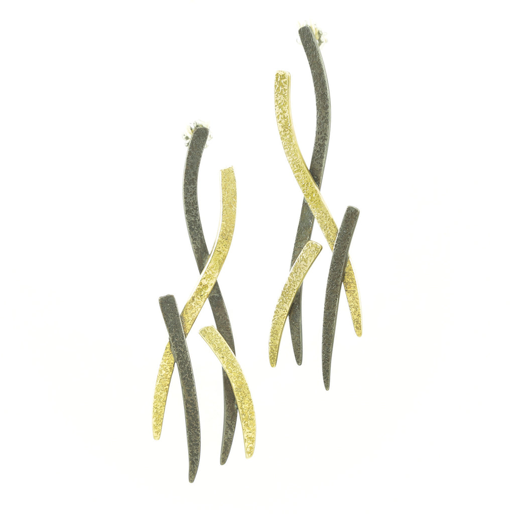 14K Gold & Sterling Silver Woven Earrings - Hozoni Designs