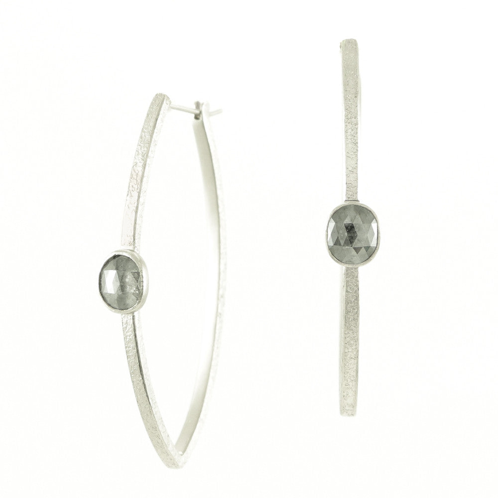14K White Gold Hoop Earrings with Grey Diamonds - Hozoni Designs