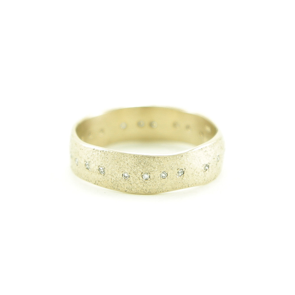 Women's 14K Gold Organic Leaf Band with White Diamonds - Hozoni Designs