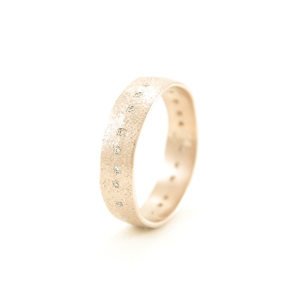 Women's 14K Gold Organic Leaf Band with White Diamonds - Hozoni Designs