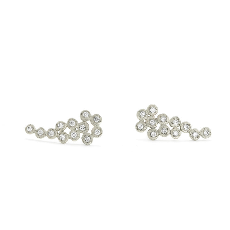 14K Gold Cluster Ear Climber Earrings with White Diamonds - Hozoni Designs