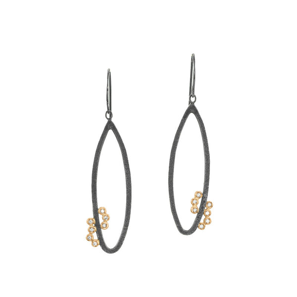 Sterling Silver and 14K Gold Oval Earrings With Diamond Clusters - Hozoni Designs