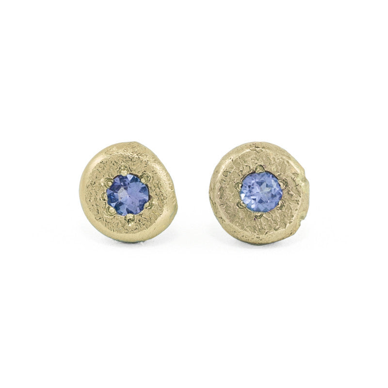 14K Gold Button Stud Earrings - Various Gemstones - Hozoni Designs