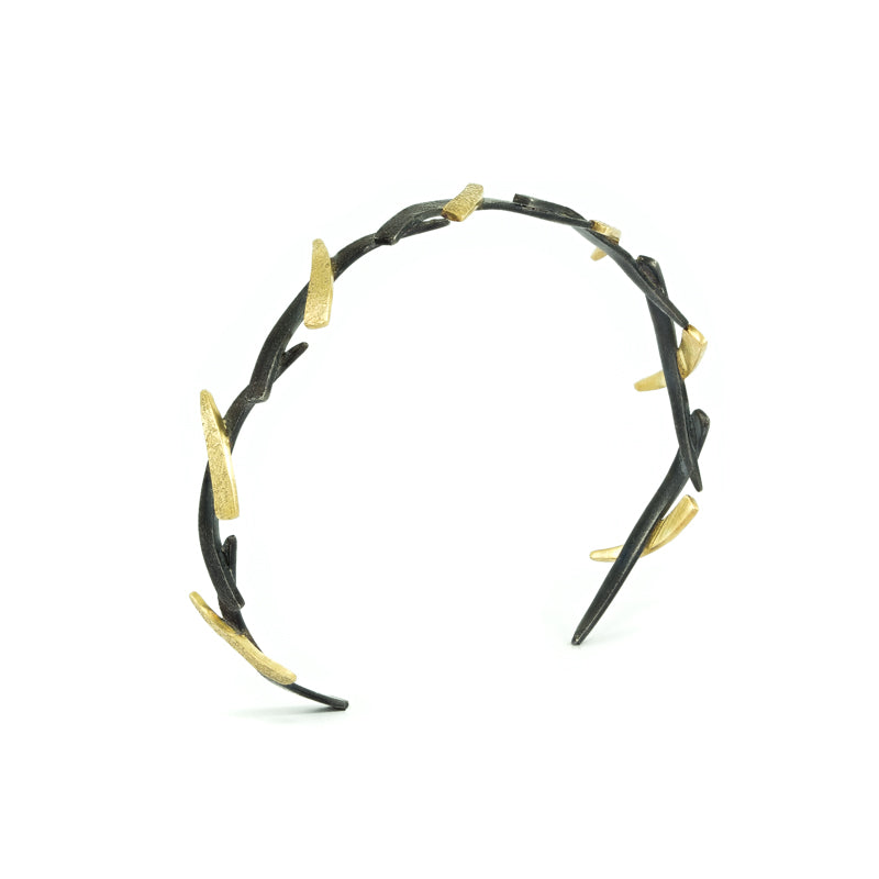 14K Gold and Sterling Silver Narrow Woven Cuff Bracelet - Hozoni Designs