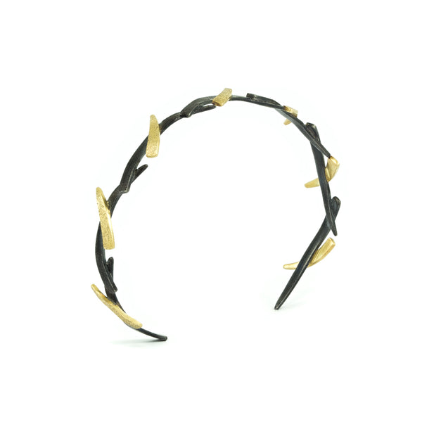 14K Gold and Sterling Silver Narrow Woven Cuff Bracelet - Hozoni Designs