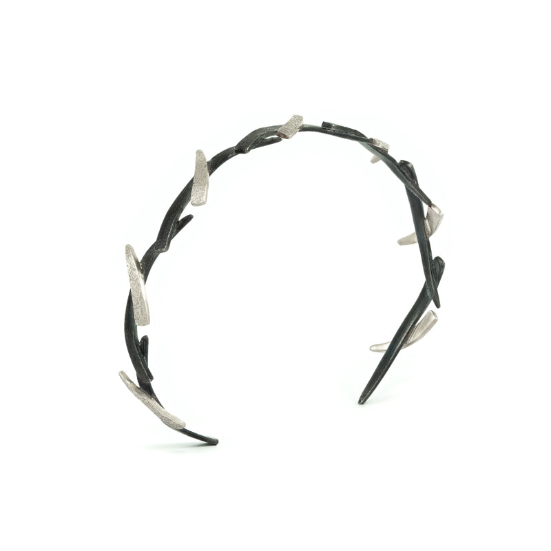 14K Gold and Sterling Silver Narrow Woven Cuff Bracelet - Hozoni Designs