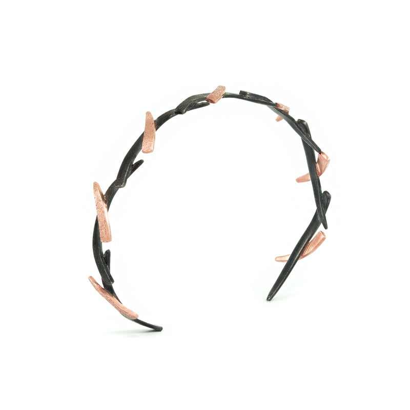 14K Gold and Sterling Silver Narrow Woven Cuff Bracelet - Hozoni Designs