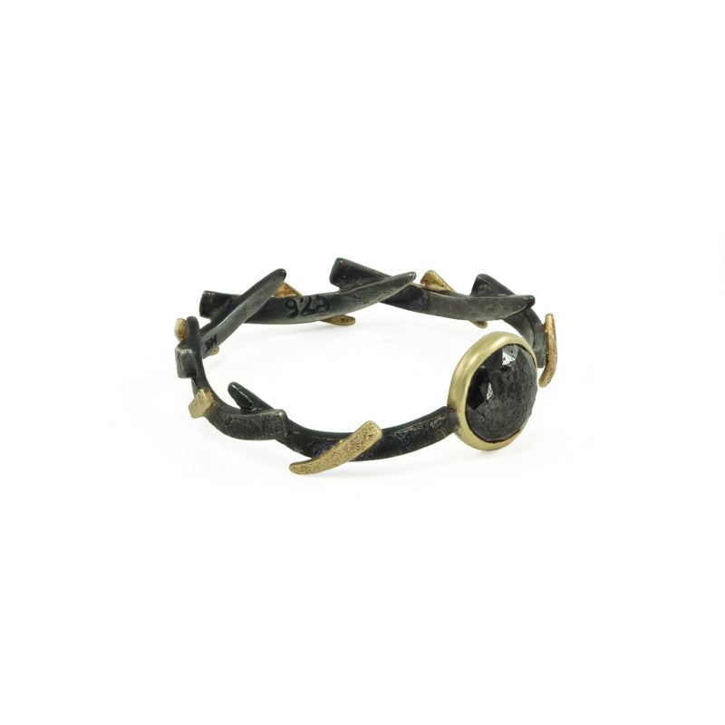 14K Gold & Sterling Silver Black Diamond Woven Ring - Hozoni Designs