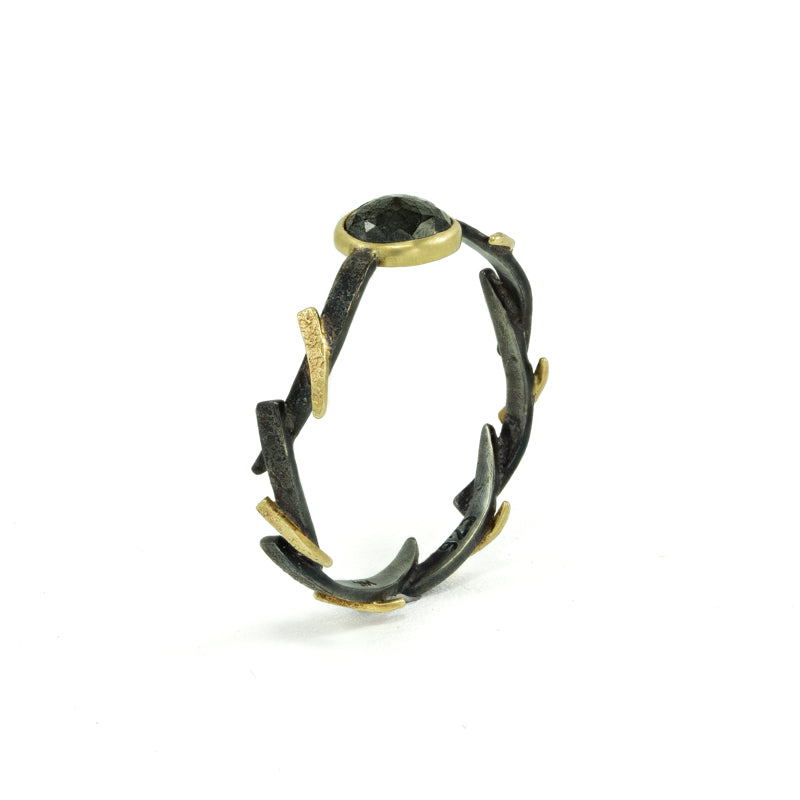 14K Gold &amp; Sterling Silver Black Diamond Woven Ring - Hozoni Designs