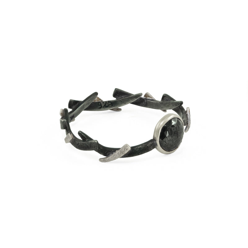 14K Gold &amp; Sterling Silver Black Diamond Woven Ring - Hozoni Designs
