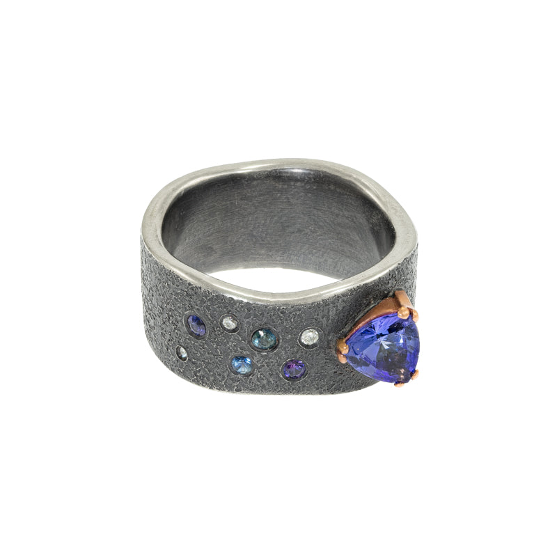 Silver & Gold Ring with Tanzanite, Sapphires  & Diamonds - Hozoni Designs