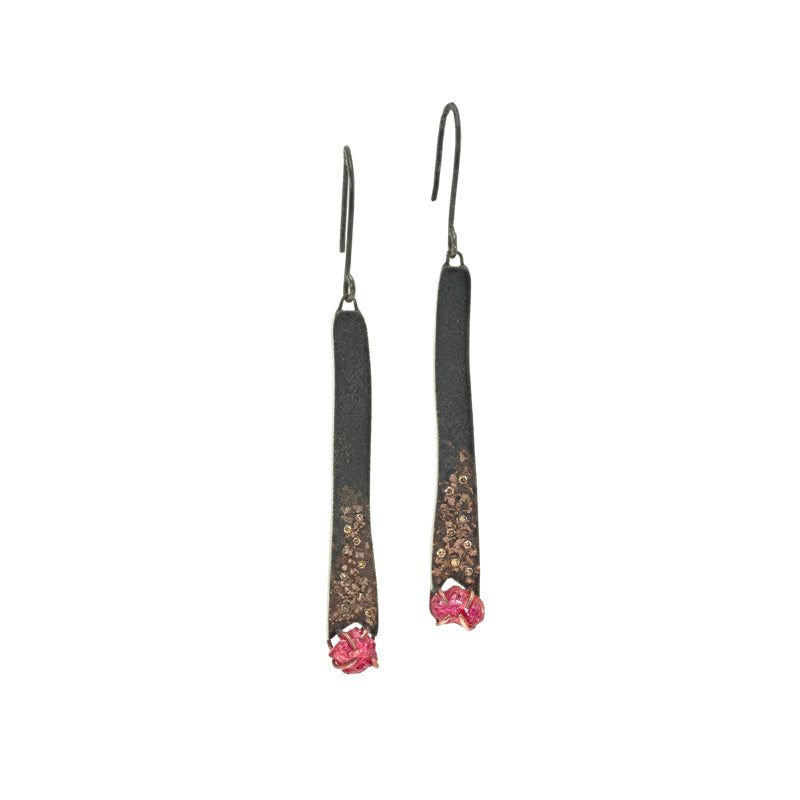 Silver and Rose Gold Earrings with Rough Rubies &amp; Diamonds - Hozoni Designs