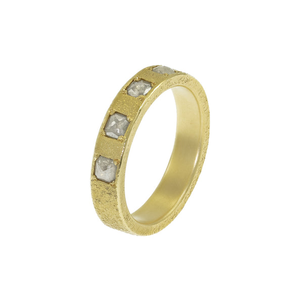 Women's 14K Gold Band with Rustic White Cushion Cut Diamonds - Hozoni Designs