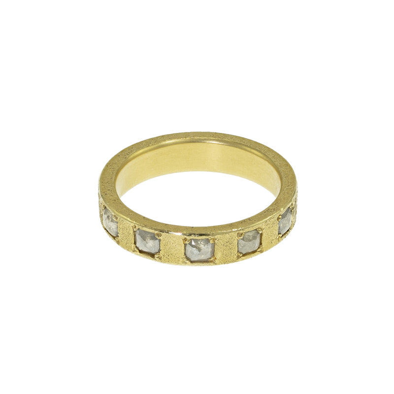Women's 14K Gold Band with Rustic White Cushion Cut Diamonds - Hozoni Designs
