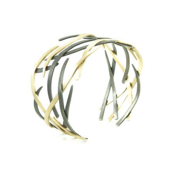 14K Gold and Sterling Silver Woven Cuff Bracelet - Hozoni Designs