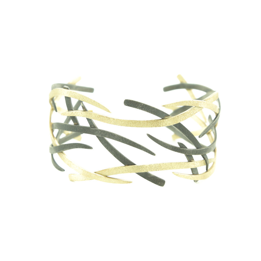 14K Gold and Sterling Silver Woven Cuff Bracelet - Hozoni Designs