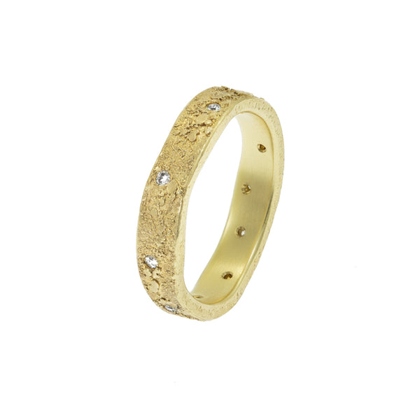 Women's 14K Gold Organic Band with White Diamonds - Hozoni Designs